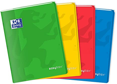 Oxford Lot de 4 Cahiers Easybook 24 x 32 cm Grands Carreaux Seyès 96 Pages Agrafées 90 g Couverture Polypro Couleurs Assorties