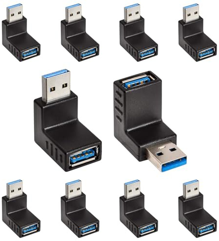 Cmple - 90 Degree USB 3.0 Male to Female Adapter Up Right Angle USB A Plug to Jack Connector Converter Extender for PC Laptop Hard Drive Keyboard Mouse Charger - 10 Pack