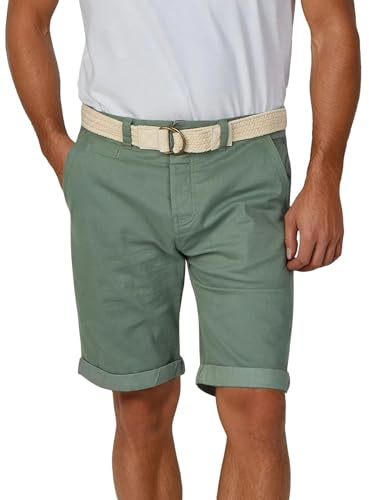 riverso Chino shorts herr med bälte regular fit RIVHenry korta byxor Bermuda shorts knappslå stretch blå marinblå röd grön orange beige grå 30 31 32 33 34 36 38 40 42, Mineral Green (12300), 30