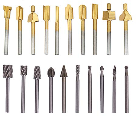 HSS Router Carbide Engraving Bits and Router Bit Set 1/8(3mm) Shank for Dremel Proxxon Rotary Tools Accessories for DIY Woodworking, Carving, Engraving, Drilling (Golden)
