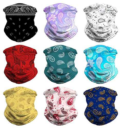 VCZUIUC Headwear Bandana Head Wrap Face Scarf Mask Neck Warmer Balaclava for Sports (One Size, 9PCS Paisley)
