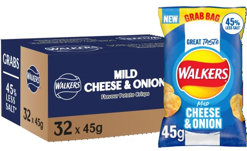Walkers Less Salt Mild Cheese & Onion Crisps 32 x 45g
