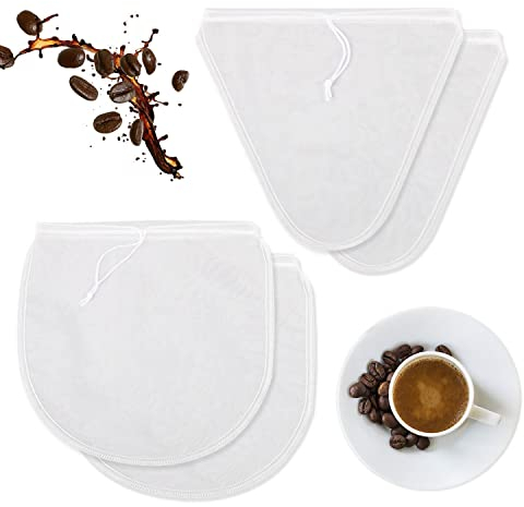 4 sacchetti per latte di noci, riutilizzabili, in rete di nylon, con coulisse, per filtrare mandorle, latte di soia, latte, caffè, succhi di frutta, vino (30,5 x 30,5 cm)