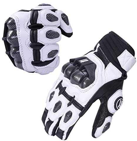 Harssidanzar Hombres y Mujeres Guantes de Carreras de Carretera con protección de Nudillos para Deportes de Motor para Montar en Motocicleta con Dedos completos,Blanco Negro,Talla S