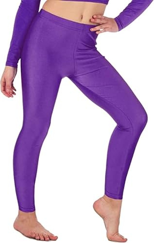 BOOM Prime Leggings da Ginnastica Lucidi da Donna, Collant in Lycra Elasticizzati da Balletto Senza Piede al Neon (Viola, S/M)