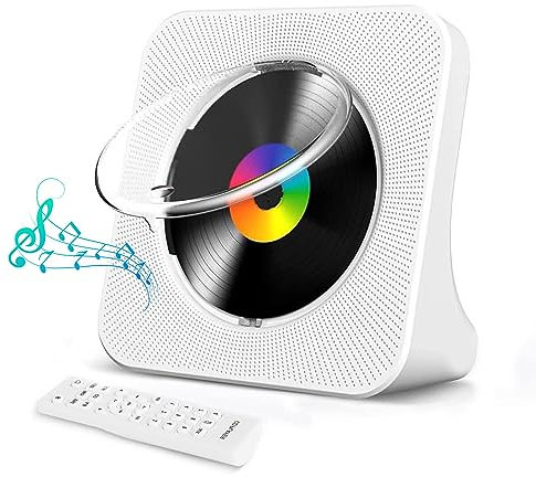 Reproductor de CD Bluetooth con diseño de Escritorio, Reproductor de CD portátil con Doble Altavoces y Temporizador, Admite Entrada AUX/USB, Radio FM, Toma de Auriculares, Transmisión Bluetooth