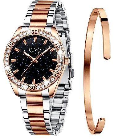 CIVO Reloj Mujer con Brazalete Regalo: Esfera Cielo Estrellado - Acero Inoxidable Impermeable