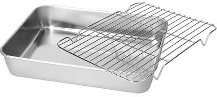 Cyrank Nonstick Stainless Steel Roasting Pan with Rack, Rectangular, Silver, 5cm Deep Edges, 450F Max Temp