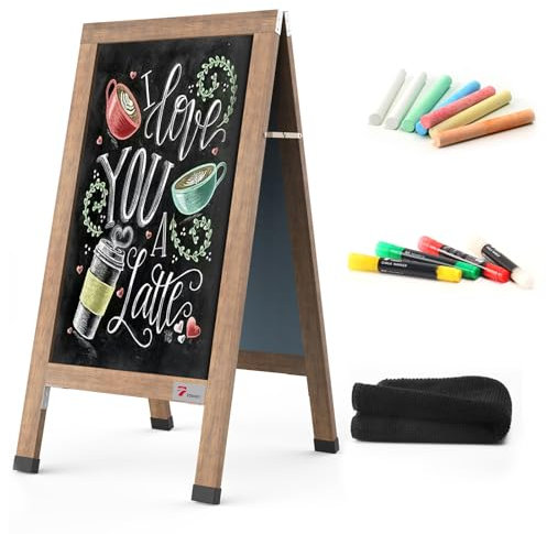 A-Board Chalkboard Pavement Sign, TOWON Large 100x50cm A-Frame Display Chalk Board Easel, Double Sided Magnetic Outdoor Sidewalk Advertising Board, Bar Retail Bussiness Wedding, Black