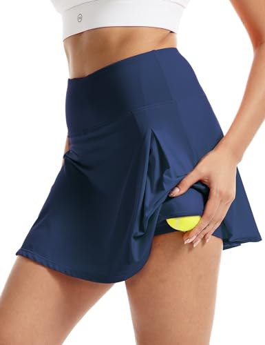 FitsT4 Sports Jupe-short de tennis et de golf pour femme de 40,6 cm, 4 poches, UPF50+, taille haute, athlétique, décontractée, entraînement et course à pied, bleu marine, XX-Large