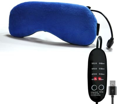 PJYU Maschera per gli occhi riscaldante, elettrica, riscaldabile, con semi di lino, per alleviare blefarite, occhi asciutti, occhiaie e orzo, lavabile (blu scuro)