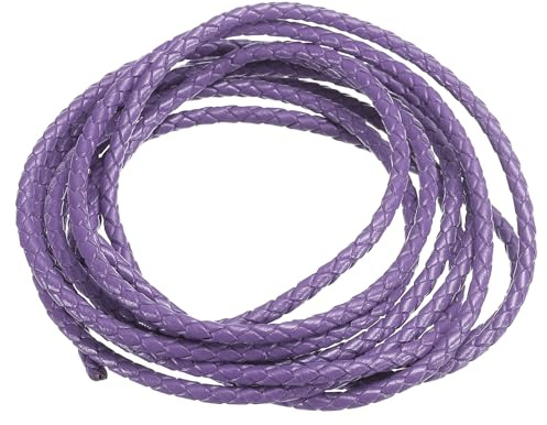 PATIKIL 2m Corda Pelle Intrecciata Rotonda, 3mm Corda Rotonda Intrecciata Vero Pelle Piegata per Gioielli Artigianali Creazione di Bracciali Collane, Viola Chiaro