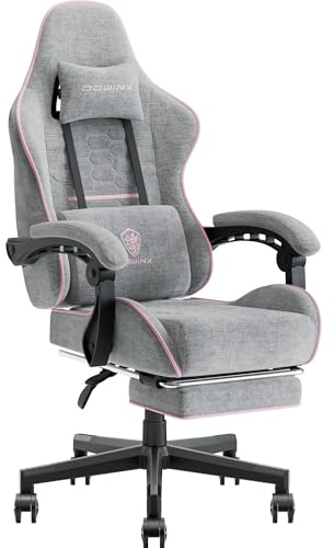 Dowinx Gaming Chair for Adults, Ergonomic Computer Chairs with Footrest, PC Office Chair with Massage, Up to 150Kg, Pink&Grey