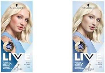 Live Schwarzkopf LIVE Powder Bleach Bold Blonde Permanent Hair Dye, Lifts Up to 9 Levels, Plex Technology, 00P, 157.0 gram (Pack of 2)