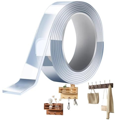 Nastro doppio adesivo – Nastro biadesivo nano-Tape | Robusto rotolo di colla trasparente | Nastro di montaggio rimovibile impermeabile e tagliabile per pareti, piastrelle, ceramica