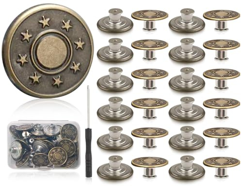 Lhbwhiz 24 st byxknappar, justerbara smala jeansknappar, mässingsersättningsknappar, inga sy metallknappstift, ersättningsknappar med låda och skruvmejsel(20 mm)