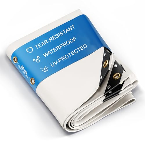 UMBRELLA® Telone di copertura premium impermeabile [400x600cm]–Telo camion resistente ai raggi UV [650 g/m²] con occhielli,telo in PVC per giardino,tetto & cantiere–Copertura invernale – Bianco–24m²