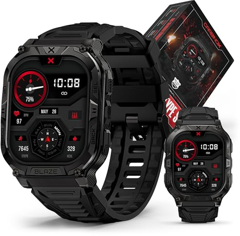 CARBINOX Blaze Smart Watch with GPS – Rugged Fitness Trackers, IP69K Waterproof, 170+ Sports Modes, Gorilla Glass, Make/Receive Calls, Android & iOS Compatible