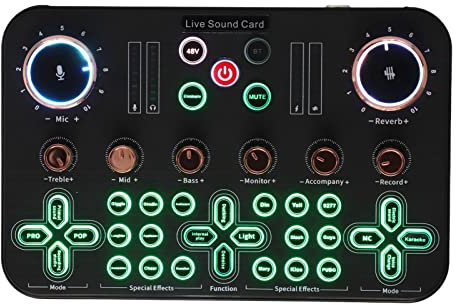 bluetooths Live Sound Card, Mixer Audio DSP Professionale con Display LED - Scheda di Streaming USB da 44.1khz/16bit per Podcasting, Gioco e Karaoke, Riduzione del Rumore di