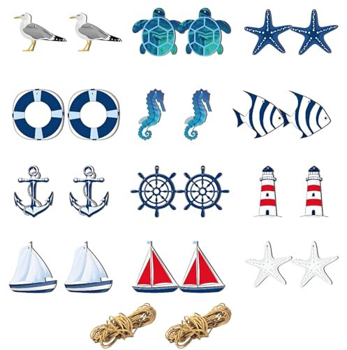 26 Stück Deko Maritim Set, Fischernetz Deko, Fischernetzen Schiffen Segeln Passend für Wohnzimmer Badezimmer Küche Schlafzimmer Passend für Meeresliebhaber und Maritim Design Fans