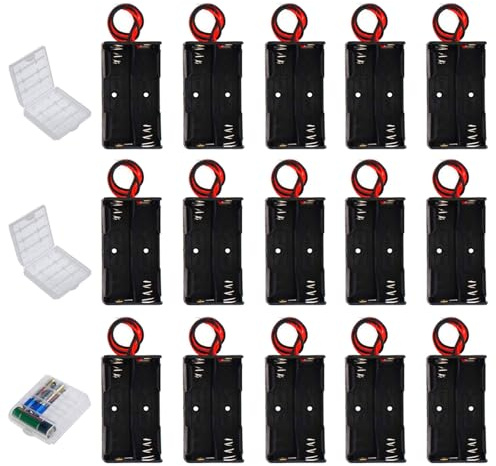 GTIWUNG 15 Pezzi AA Portabatterie due Posti 3V aa Battery Holder Batteries Case con Cavi, Porta Pile 2aa, Titolare Caso Batteria, 3 Pezzi Custodia Batteria in Plastica Trasparente