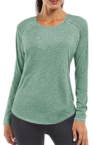 Gyabnw T Shirt Sportiva Donna Maniche Lunghe Riflettente | Girocollo, dettagli riflettenti, modello sportivo, per palestra, fitness, yoga, corsa e danza