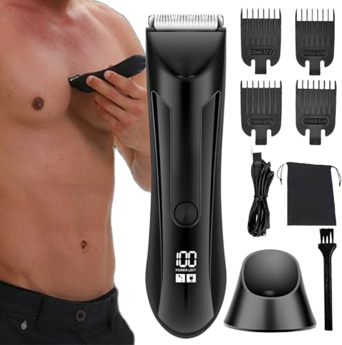 Thomyle Tondeuse Intime,Tondeuse Homme Partie Intime Thomyle,Thomyle Rasoir éTanche Wet & Dry Avec Socle De Recharge Led IntéGréE, Humide Et SèChe, éCran Lcd Pour Aisselles, Aines, Jambes (Noir)