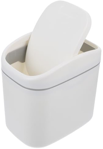 KOMBIUDA Bote de Basura Pequeño Plástico Blanco y Capacidad Moderada Tapa Abatible, Diseño Ligero para Escritorio Adecuado para Oficina y Hogar