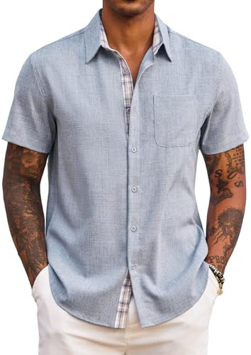 COOFANDY Mens Short Sleeve Summer Shirts Casual Regular Fit Shirts Holiday Beach Shirt with Pockets