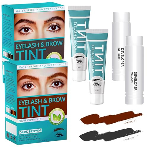 2 Stück Augenbrauenfarbe Set, Eyebrow Tint, Augenbrauenfarbe Dunkelbraun und Schwarz, Eyebrow Tint für den Salon- und Heimgebrauch