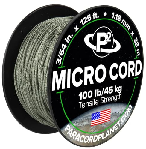 Paracord Planet Micro Paracord โ Thin Braided Cord for Crafting, Fishing, and DIY Projects in 125 ft Spools โ Foliage Green