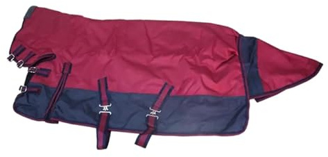 Chatonshen Coperta Invernale per Cavalli, Impermeabile, Calda E Traspirante, con Cappuccio, per Protezione dal Freddo E Protezione del Collo, Realizzata in 600D, Burgundy Navy Blue M