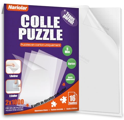 Nariolar Ultra-Adhérent Transparent Colle Puzzle pour 2x1000 Pièces de Puzzle,16 Feuilles de Conservation Facile en Quelques Minutes