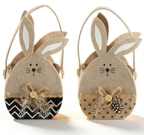 Cestini Pasquali, Shyllin Sacchetti, Nidi Pasquali da Riempire, Cestini per la Spesa per Bambini, Cestini con Manici, per Decorazioni Primaverili, Cesti Regalo(2, cachi, M)