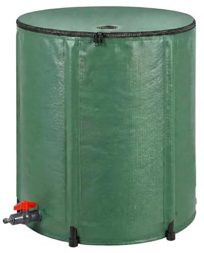 50 Gallon Collapsible Rain Barrel, Rainwater Collection Barrel with Drain Valve, Overflow Outlet and Mesh Cover, Foldable Water Storage Tank for Gutter Downspout, Garden Watering