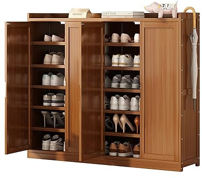 Scarpiera in bambù – autoportante con porte a persiana per ingresso stretto armadio e corridoio – soluzione salvaspazio elegante per soggiorno