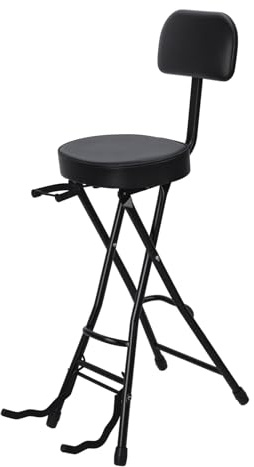 Guitar Stool with Stand, Foldable Guitar Chair with Ergonomic Backrest & Padded Cushion, Professional Chair for Adults, Kids,Accommodates Acoustic, Electric & Bass Guitars Black