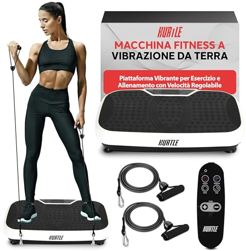 Hurtle Pedana Vibrante Dimagrante, Vibration Plate per Tonificazione e Brucia Grassi, Piastra Vibrante con Bande di Resistenza, Ruote, Telecomando e Velocità Regolabile, Allenamento Completo Casa
