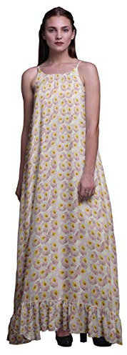 Bimba Light Yellow3 Floral Groundcover Rose Nightgowns for Women Rayon Printed Spaghetti Strap Womens Nightwear Lingerie Large