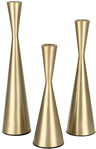 Vixdonos Brass Gold Taper Candlestick Holders Metal Candle Holders Set of 3 Table Mantel Decorative Candle Stand for Wedding, Dinning, Party,Home Decor (Gold)