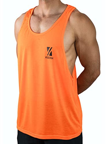 Vibrha Canotta Palestra Uomo Bodybuilding Arancione Fluo M Dorso a Vogatore - Canottiera Uomo Palestra, Canotta Allenamento, Zumba Abbigliamento, Abbigliamento Beach Volley