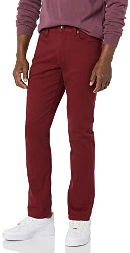 Amazon Essentials Pantalon en Sergé Stretch 5 Poches Coupe Ajustée Homme, Bordeaux, 36W / 29L