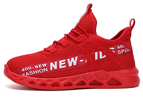 GUOCHENXY Scarpe Bambino Sportive Ginnastica Bambina Tennis Senza Lacci Leggere Sneaker Casual Unisex Bambini Bianche Rosso 32EU