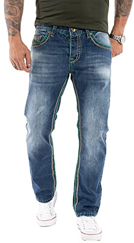 Rock Creek Herren Jeans Hose Comfort Fit Dicke Nähte Jeans Herrenjeans Herrenhose Denim Stonewashed Basic Weites Bein Raw RC-2369 Dunkelblau W42 L36