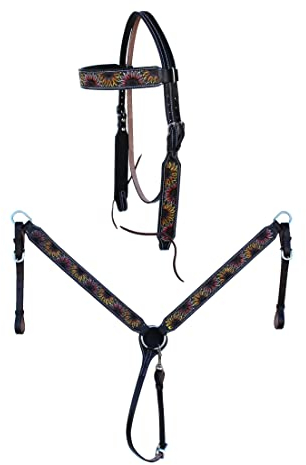 CHALLENGER 78FK18B Halsband für Pferde, Western, Leder, mit Zaumzeug