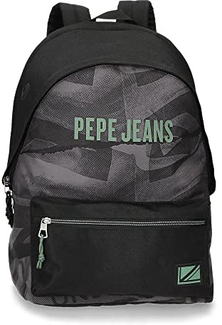 Pepe Jeans Davis Rucksack für Laptop, Doppelfach, anpassbar, 15,6 Zoll, Schwarz, 31 x 44 x 17,5 cm, Polyester, 20,46 l