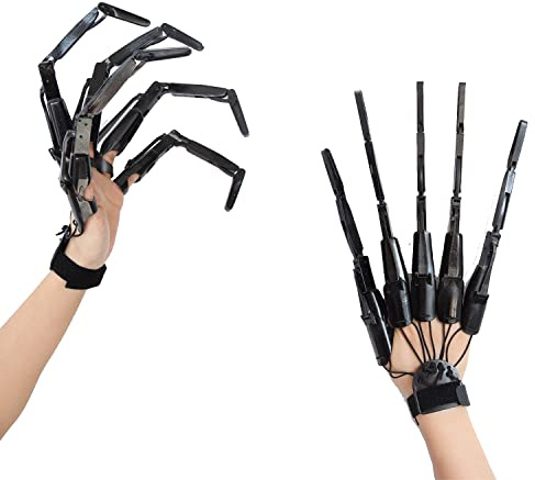 LONGLU Halloween Wearable Articulated Finger Extensions Skull Bone Fingers Prop Claw Gloves, une paire de gants de cosplay, adaptés à tous les doigts, griffes de main flexibles, Noir , taille unique