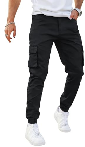 GINGTTO Mens Cargo Pants Slim fit Black Stretch Cargo Joggers Men with Pockets Elastic Waist Heavy Weight 34