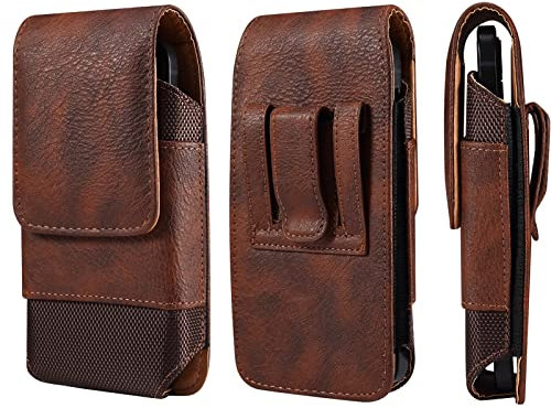 Porta Cellulare da Cintura in Pelle, Fondina Cellulare con Clip Cintura Marrone, Impermeabile Pelle Sacchetto Clip Custodia Marsupio Borsa Uomo Clip da Cintura Borsello per Outdoor Campeggio Viaggio