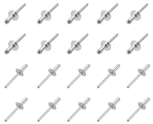 QUARKZMAN 6,4mm x 16mm Blindnieten x 20Stk. Aluminium Nieten mit offenem Ende und großem Flansch für Metall und Kunststoff und Leder [Silberton]